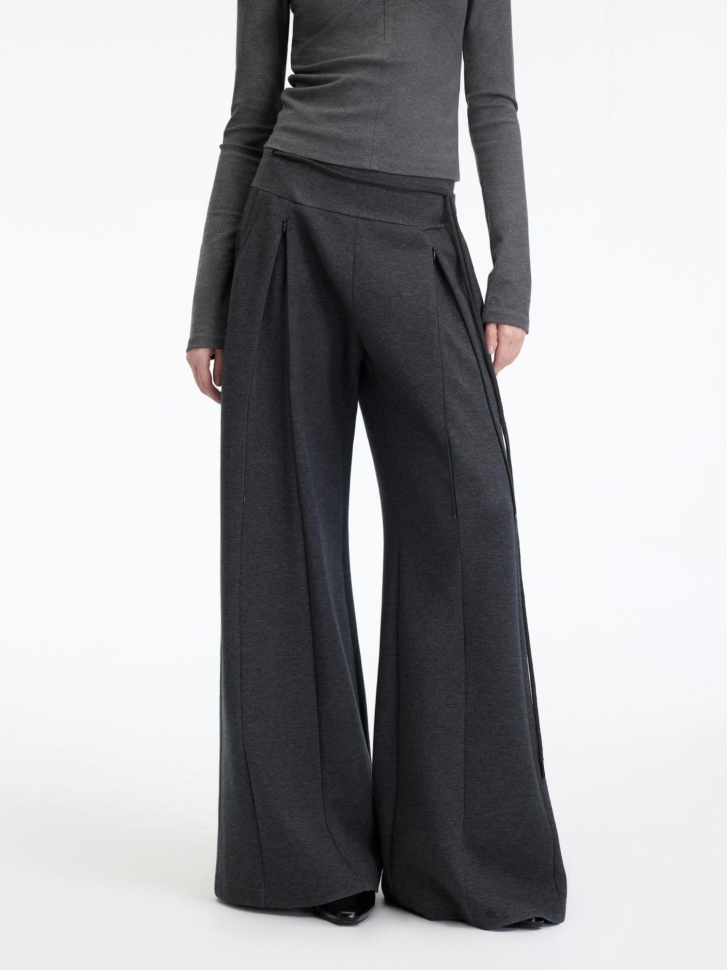 RUN TO THE FUTURE Antibacterial Mid Stretch Zip Casual Mid Rise Heather Gray Wide-Leg Pants