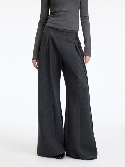 RUN TO THE FUTURE Antibacterial Mid Stretch Zip Casual Mid Rise Heather Gray Wide-Leg Pants