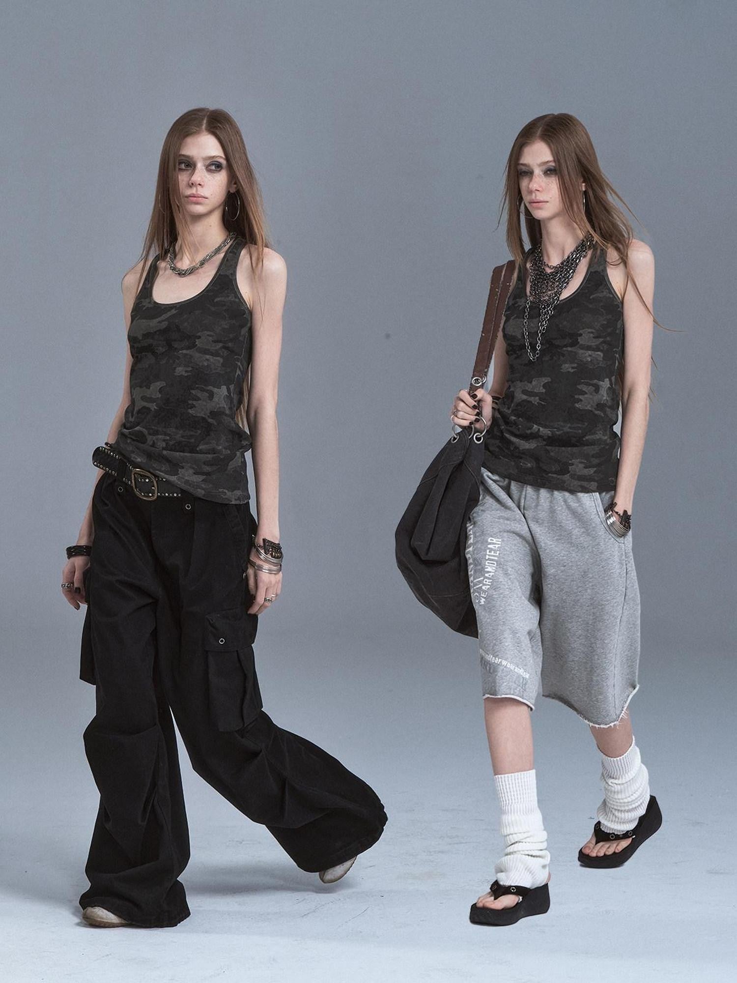 wear And tear Dark Camouflage Back Line Print Racerback Slim Women&