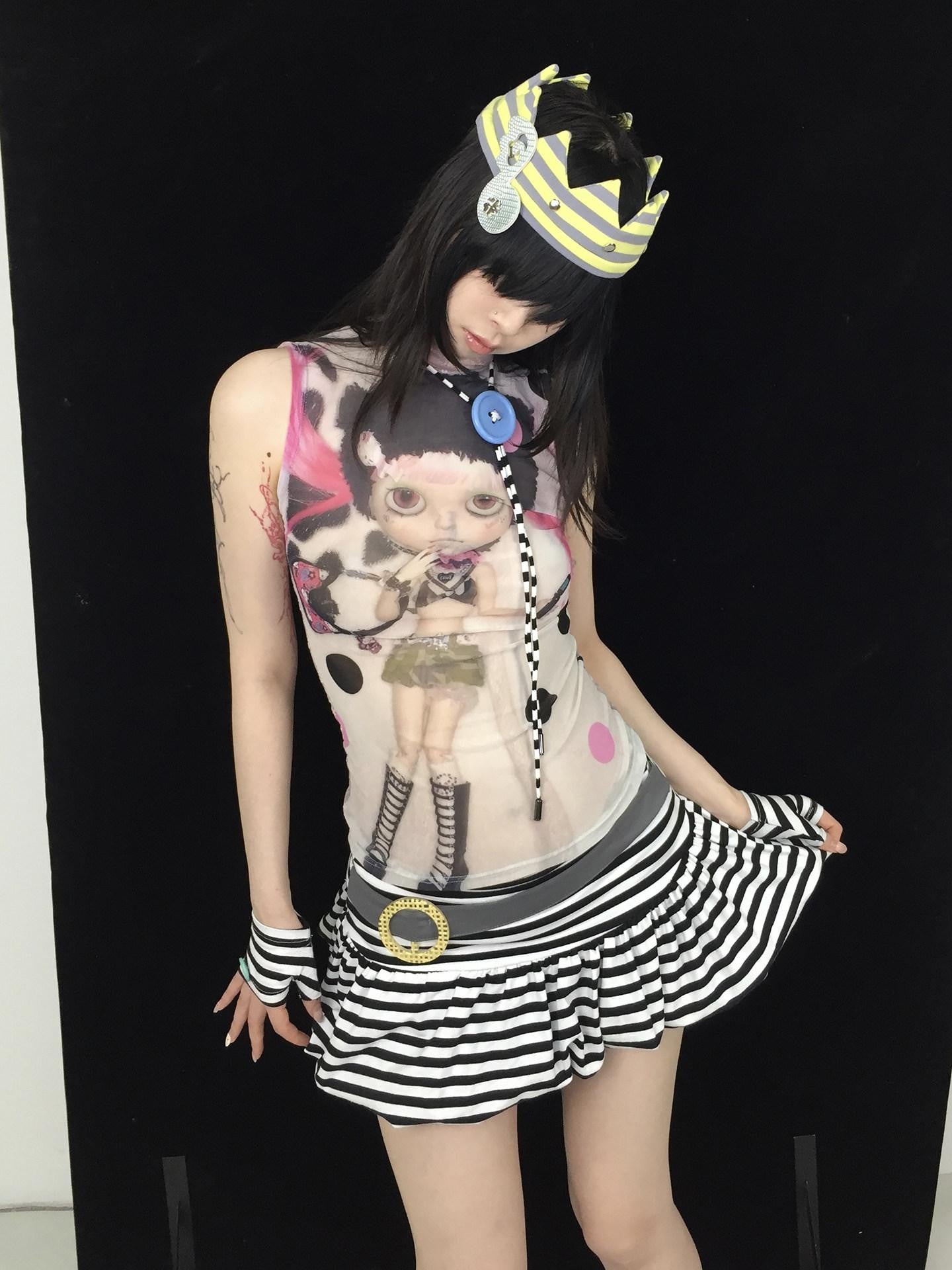 Ttsunami Pink Printed Back Spliced Cutout High Neck Lace Women&