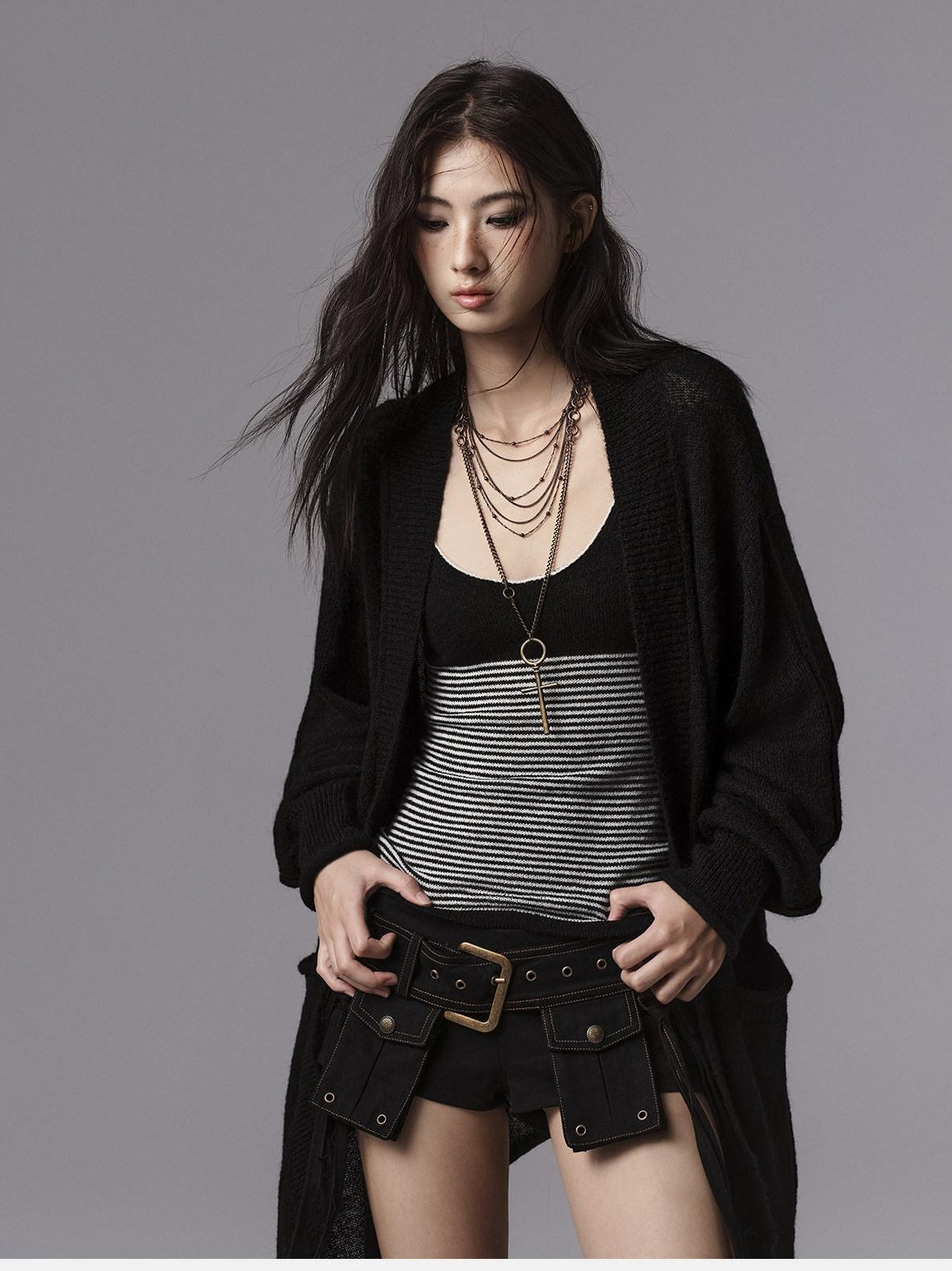 Low pixel Cozy Wool Blend Gothic Oversized Open Front Knit Women Black Cardigans