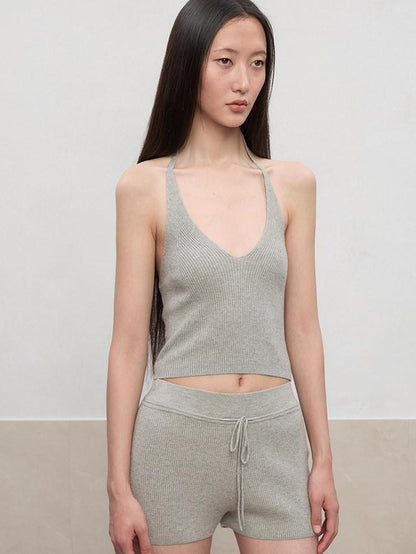 RUN TO THE FUTURE Original Design Viscose Blend Slim Fit Halter Cropped Women Solid Tank Tops