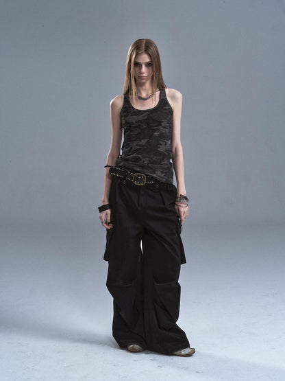 wear And tear Dark Camouflage Back Line Print Racerback Slim Women&