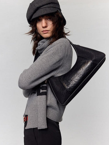 RUN TO THE FUTURE Waxed Leather Soft Handle Vintage Topstitch Medium Zipper Daily Handbags