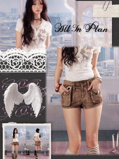 ALL iN plan Casual Relaxed Natural Waist Khaki Lightweight Design For Women Cargo Pants