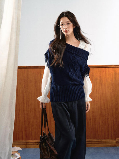 7Shiftin Asymmetric Collar Ribbed Waist Women&