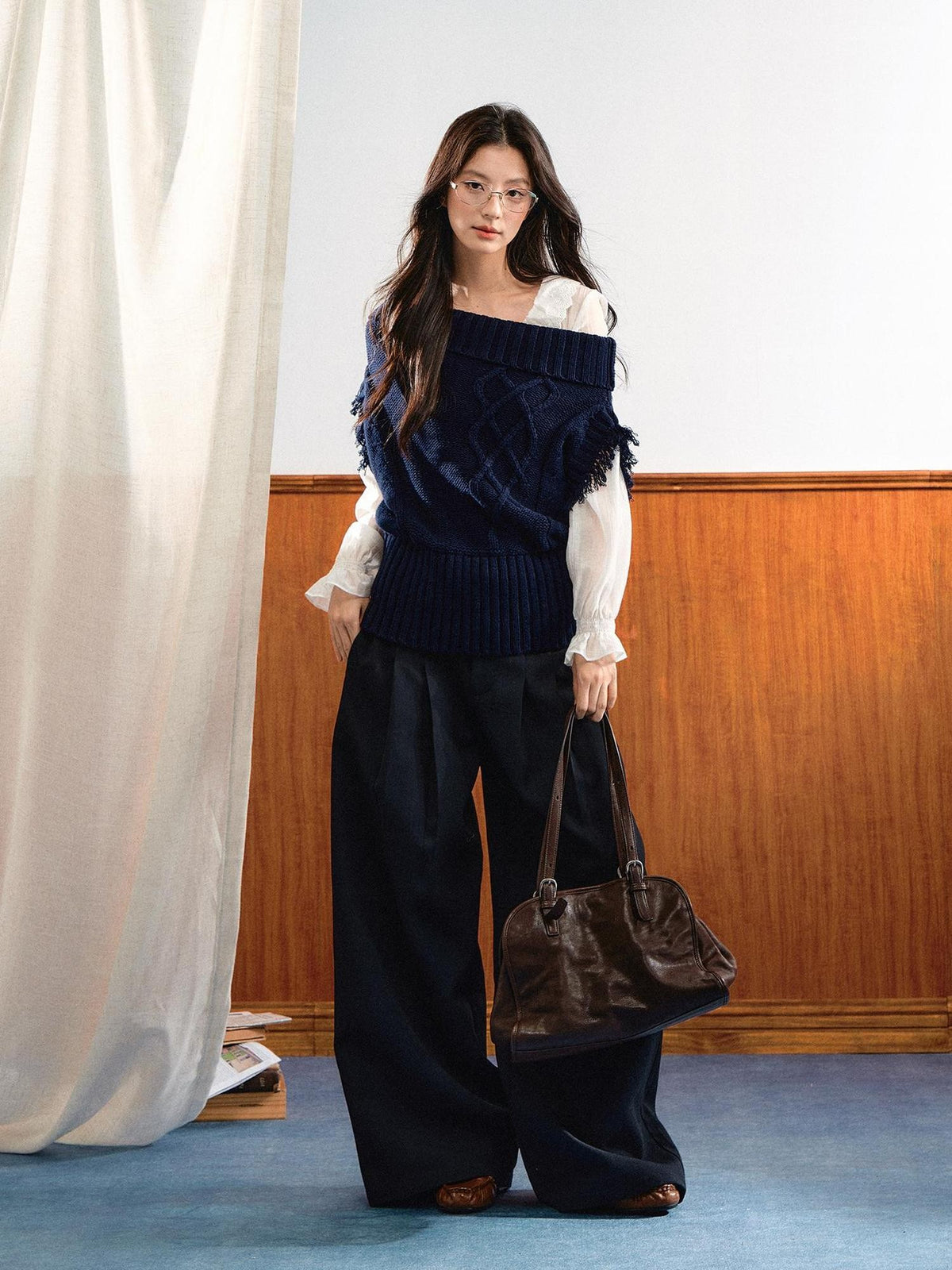 7Shiftin Asymmetric Collar Ribbed Waist Women&