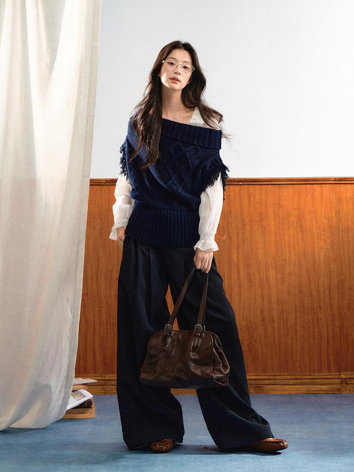 7Shiftin Asymmetric Collar Ribbed Waist Women&