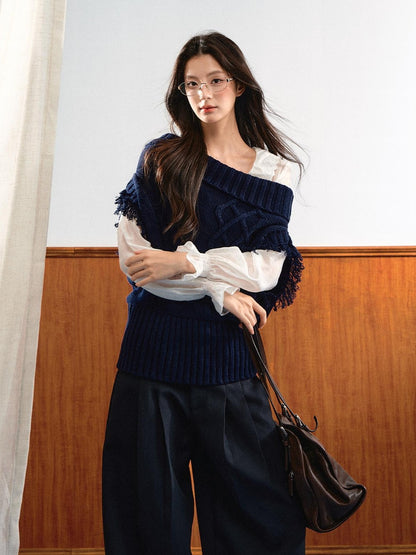7Shiftin Asymmetric Collar Ribbed Waist Women&