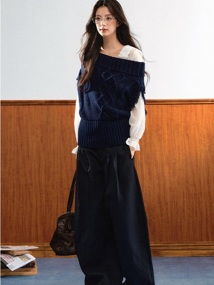7Shiftin Asymmetric Collar Ribbed Waist Women&