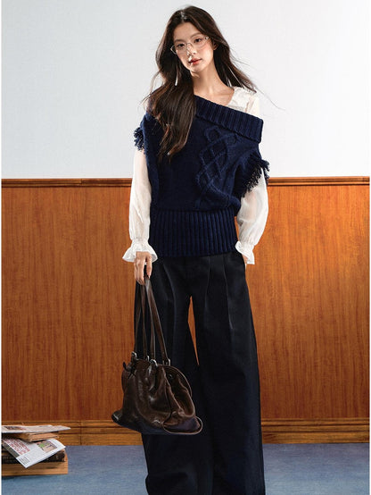7Shiftin Asymmetric Collar Ribbed Waist Women&