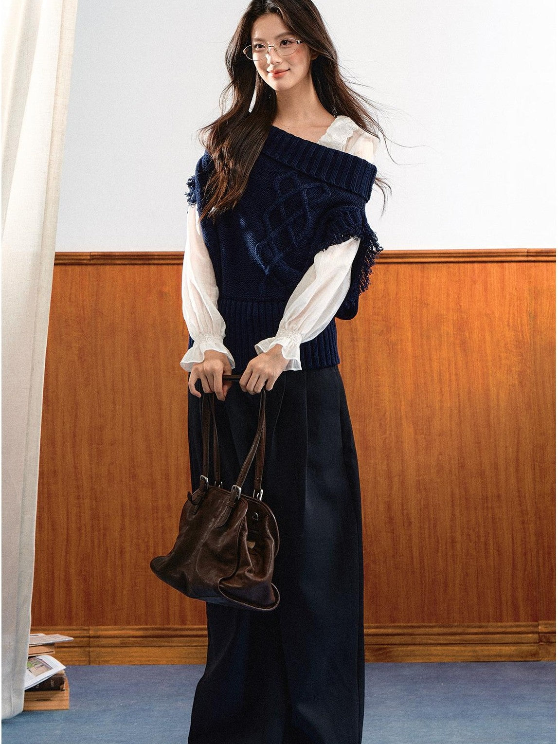 7Shiftin Asymmetric Collar Ribbed Waist Women&