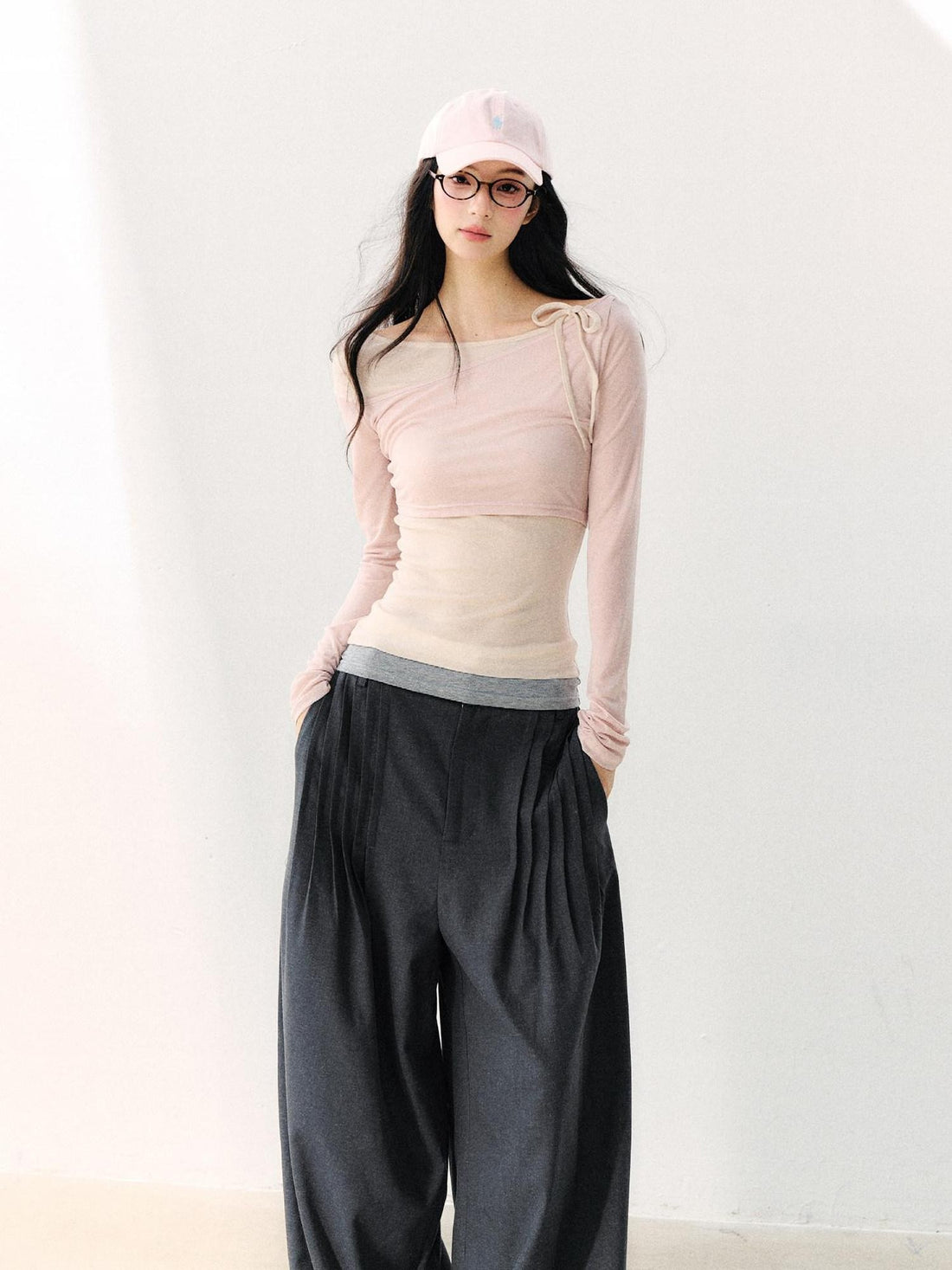 7Shiftin Asymmetric Shoulder Tie Colorblock Slim Women&