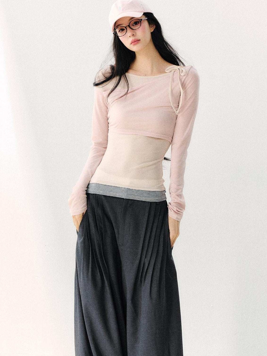 7Shiftin Asymmetric Shoulder Tie Colorblock Slim Women&
