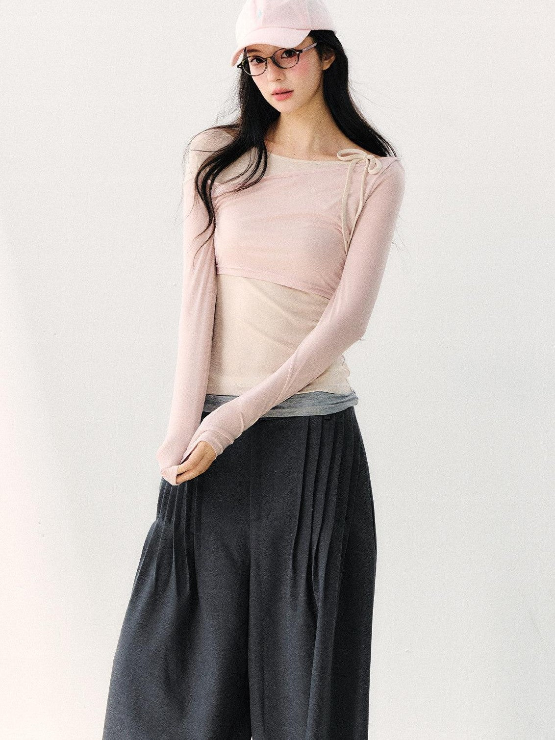 7Shiftin Asymmetric Shoulder Tie Colorblock Slim Women&