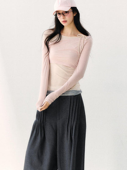 7Shiftin Asymmetric Shoulder Tie Colorblock Slim Women&