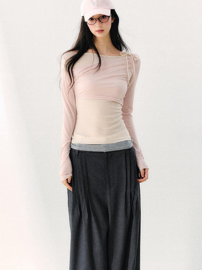 7Shiftin Asymmetric Shoulder Tie Colorblock Slim Women&