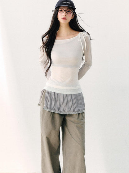 7Shiftin Asymmetric Shoulder Tie Colorblock Slim Women&