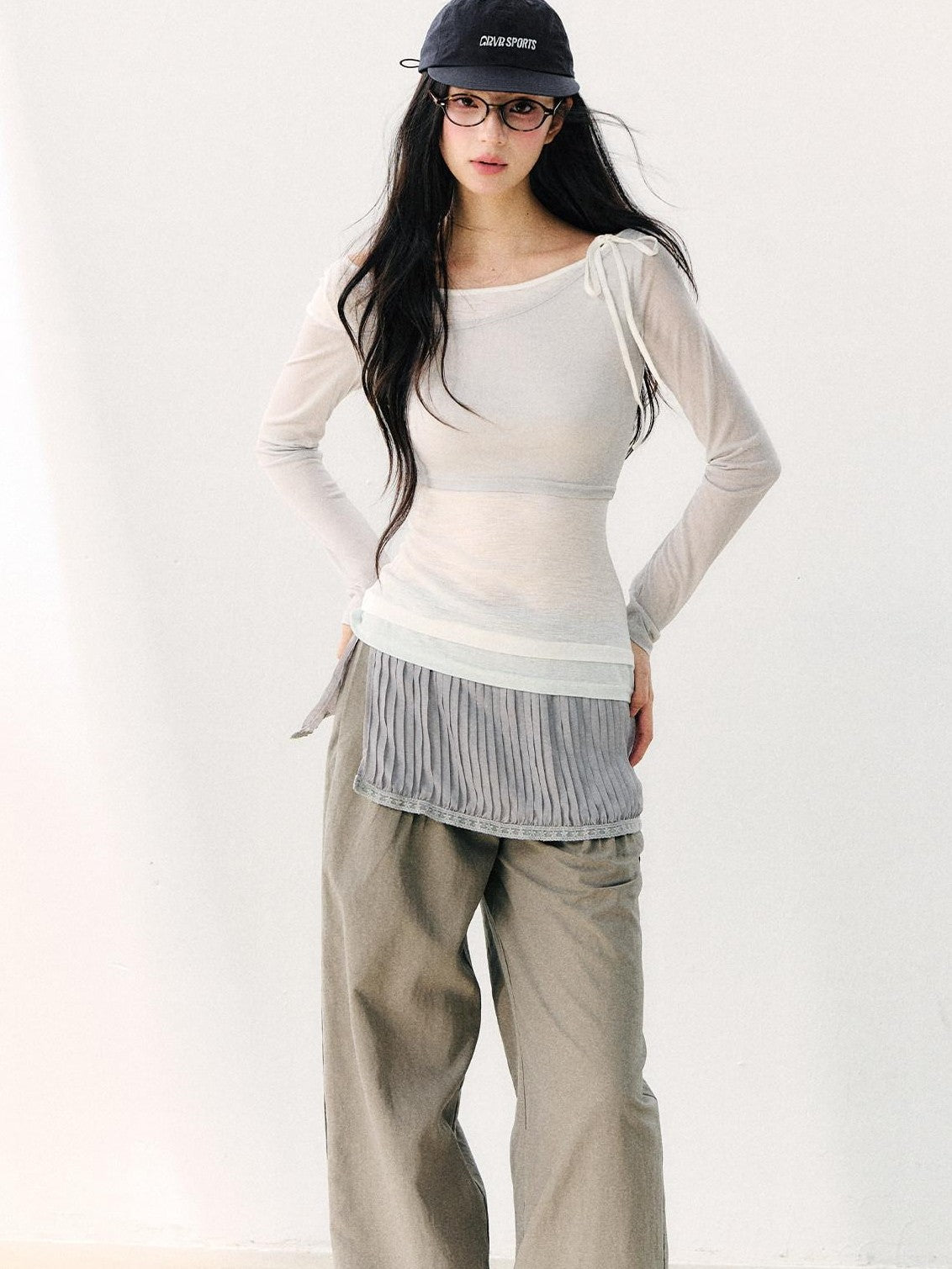7Shiftin Asymmetric Shoulder Tie Colorblock Slim Women&
