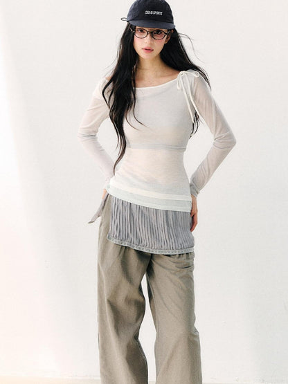 7Shiftin Asymmetric Shoulder Tie Colorblock Slim Women&