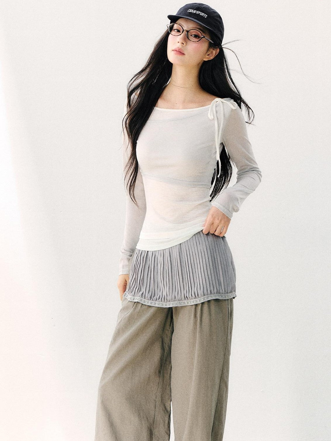 7Shiftin Asymmetric Shoulder Tie Colorblock Slim Women&
