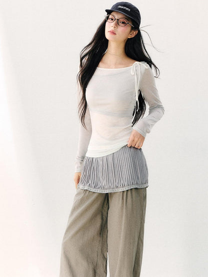 7Shiftin Asymmetric Shoulder Tie Colorblock Slim Women&