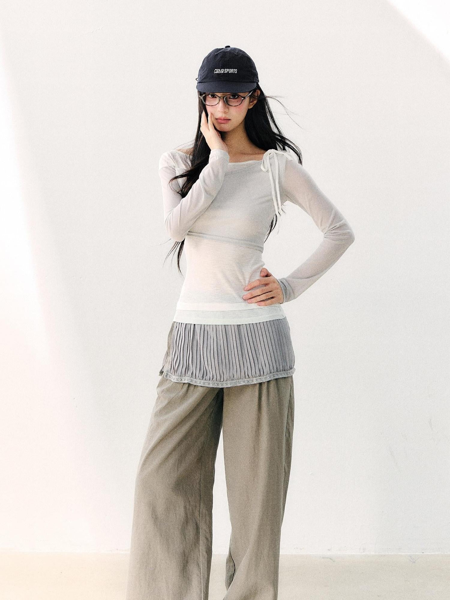7Shiftin Asymmetric Shoulder Tie Colorblock Slim Women&
