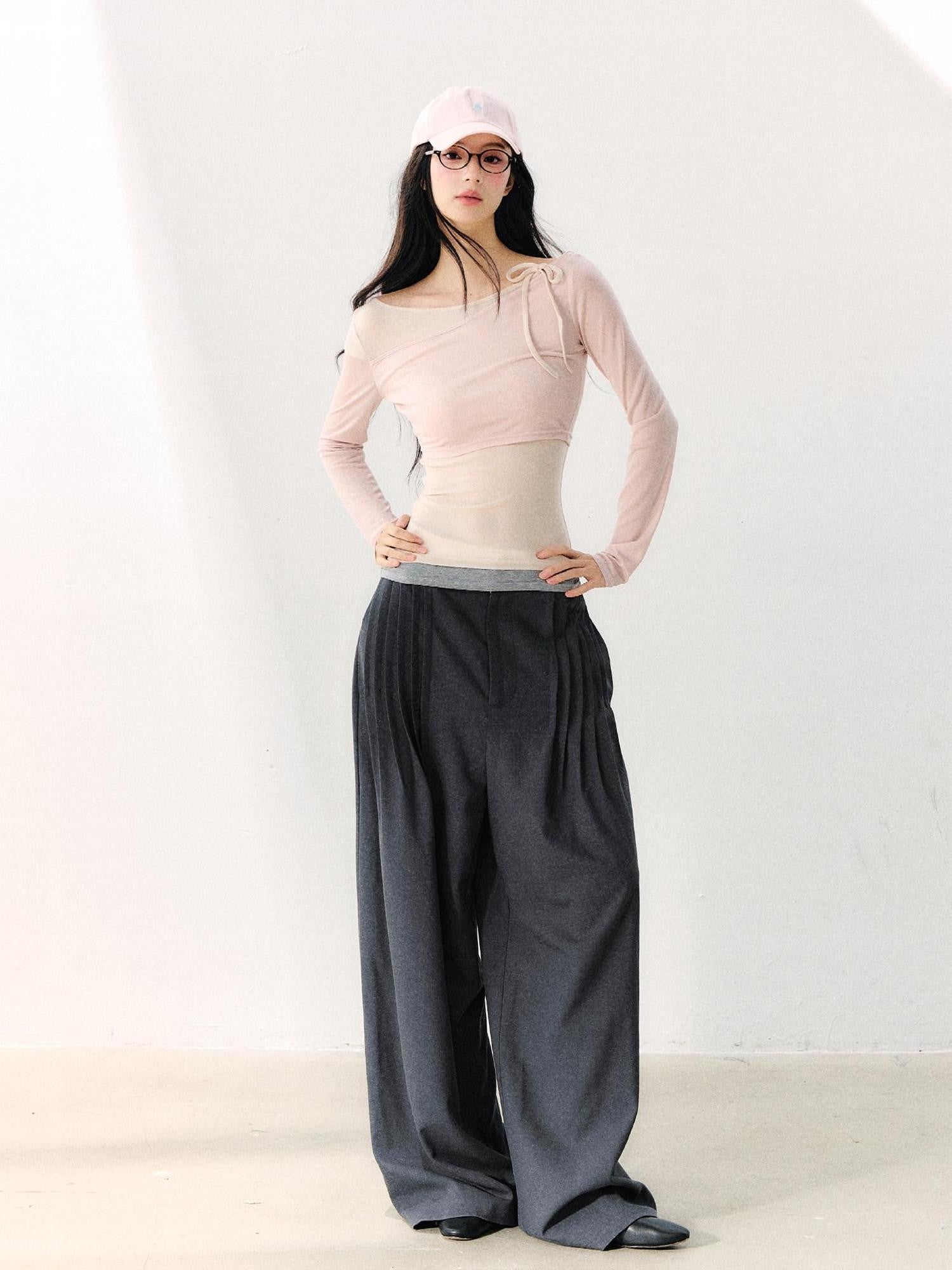 7Shiftin Asymmetric Shoulder Tie Colorblock Slim Women&