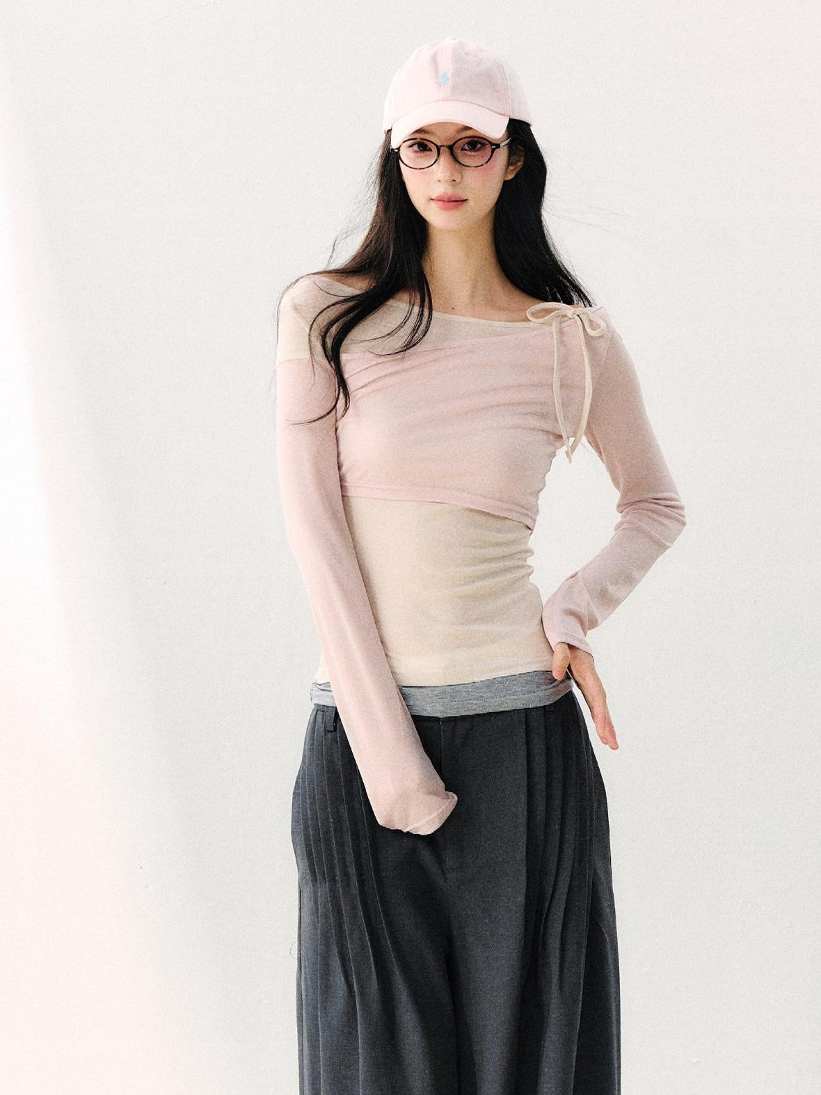 7Shiftin Asymmetric Shoulder Tie Colorblock Slim Women&