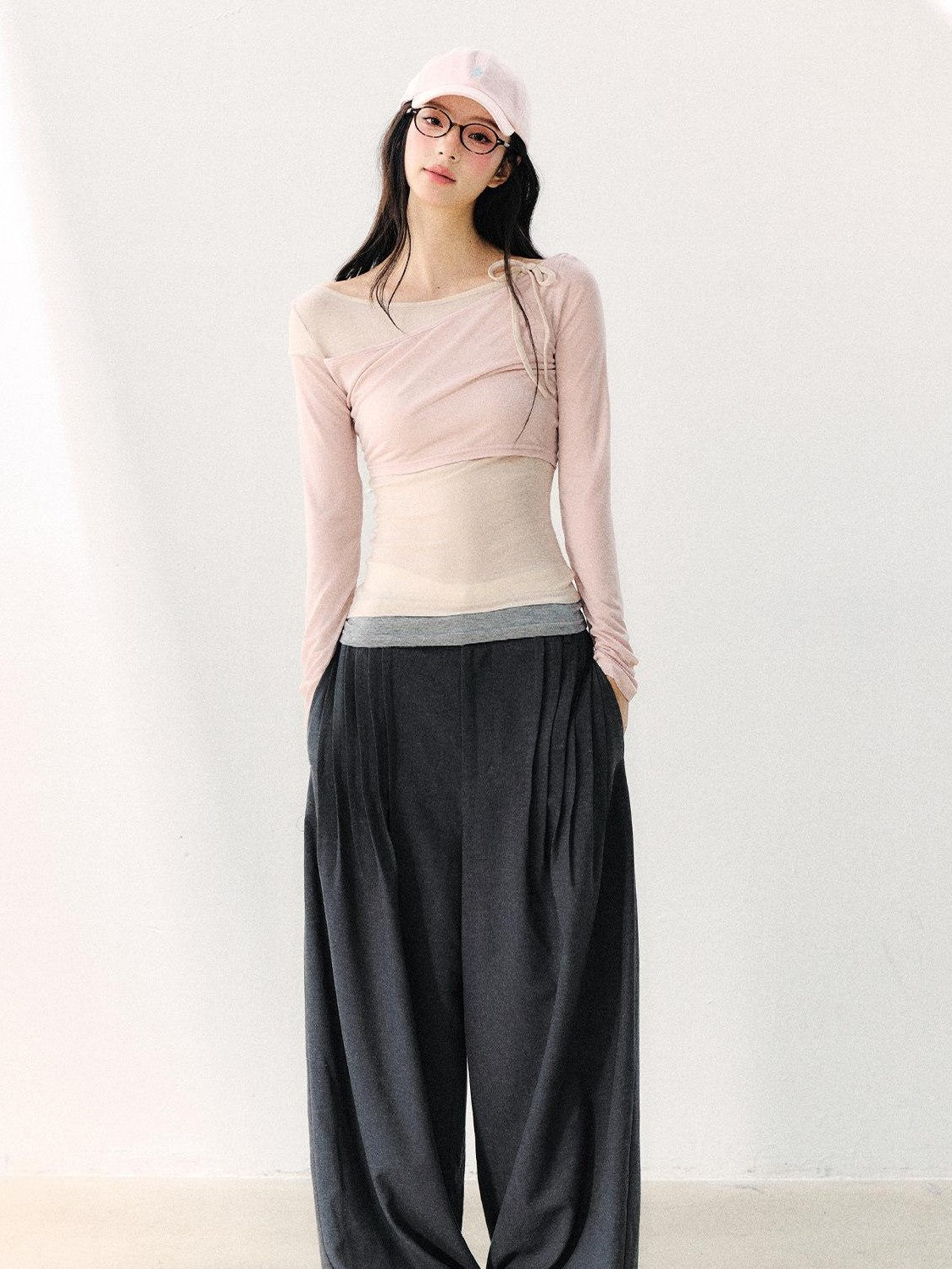 7Shiftin Asymmetric Shoulder Tie Colorblock Slim Women&