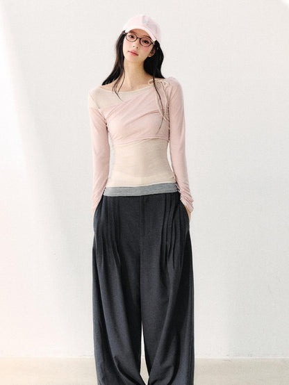 7Shiftin Asymmetric Shoulder Tie Colorblock Slim Women&