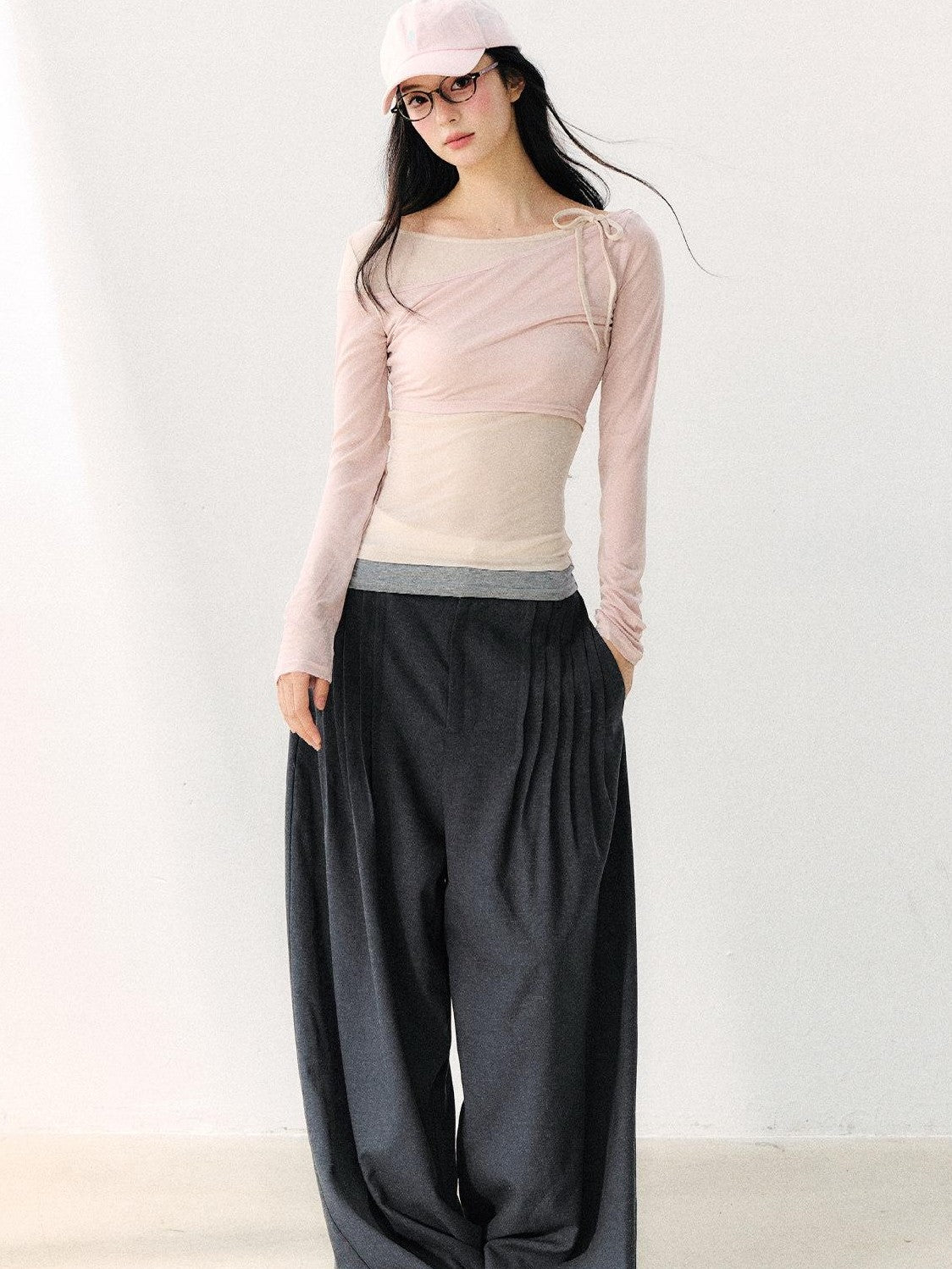 7Shiftin Asymmetric Shoulder Tie Colorblock Slim Women&