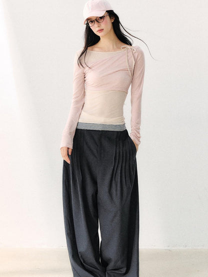 7Shiftin Asymmetric Shoulder Tie Colorblock Slim Women&