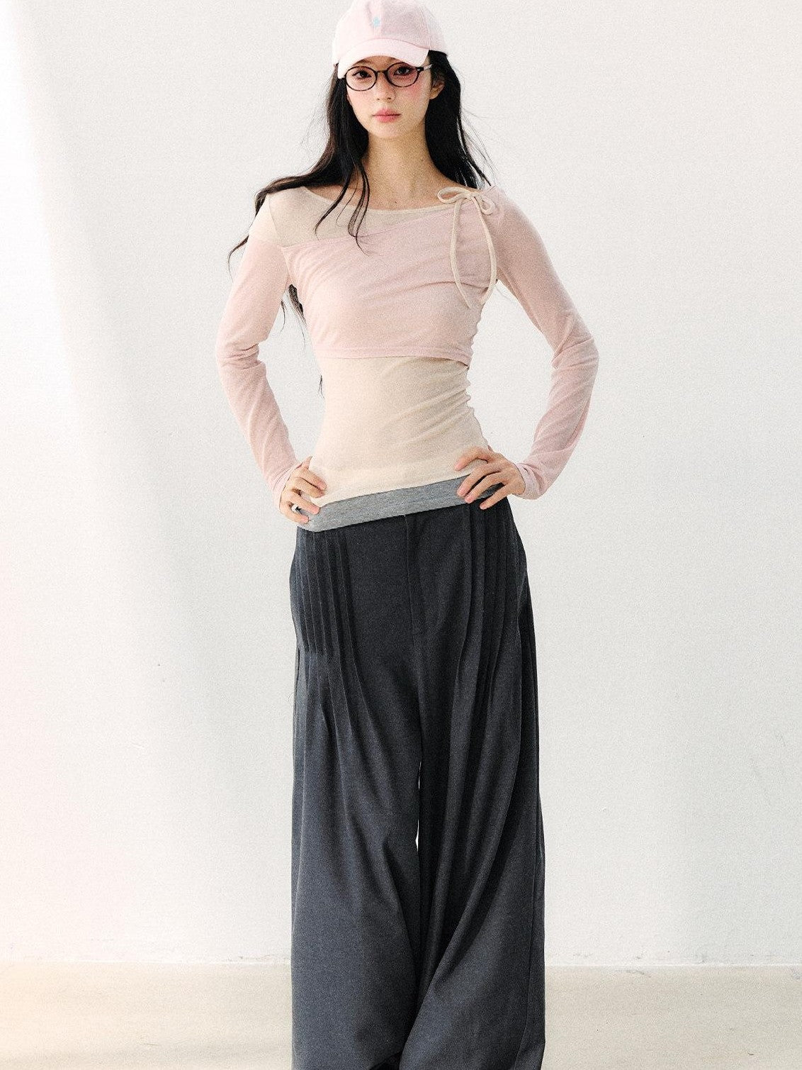 7Shiftin Asymmetric Shoulder Tie Colorblock Slim Women&