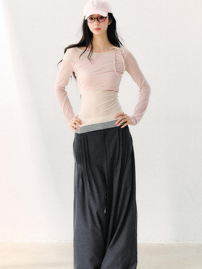 7Shiftin Asymmetric Shoulder Tie Colorblock Slim Women&