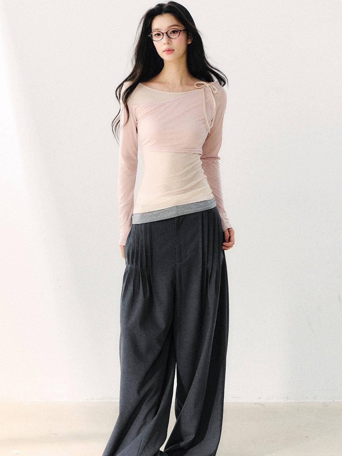 7Shiftin Asymmetric Shoulder Tie Colorblock Slim Women&