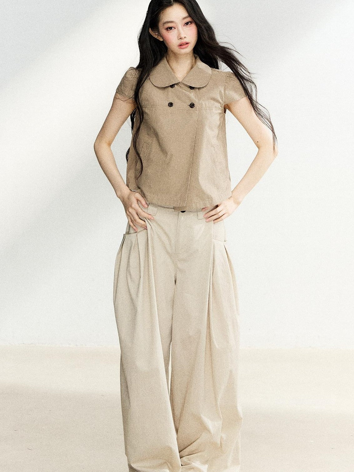 7Shiftin Beige High Waist Slimming Buttoned Women&