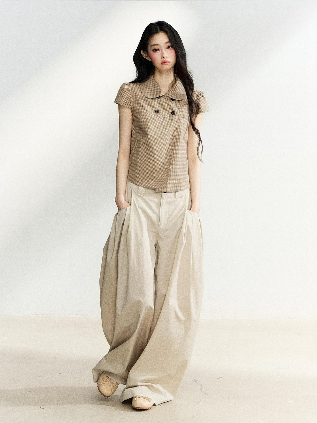 7Shiftin Beige High Waist Slimming Buttoned Women&