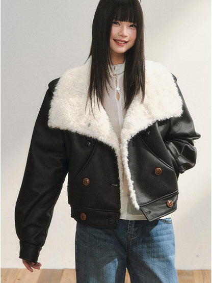 7Shiftin Black Double Breasted Lapel Short Women&