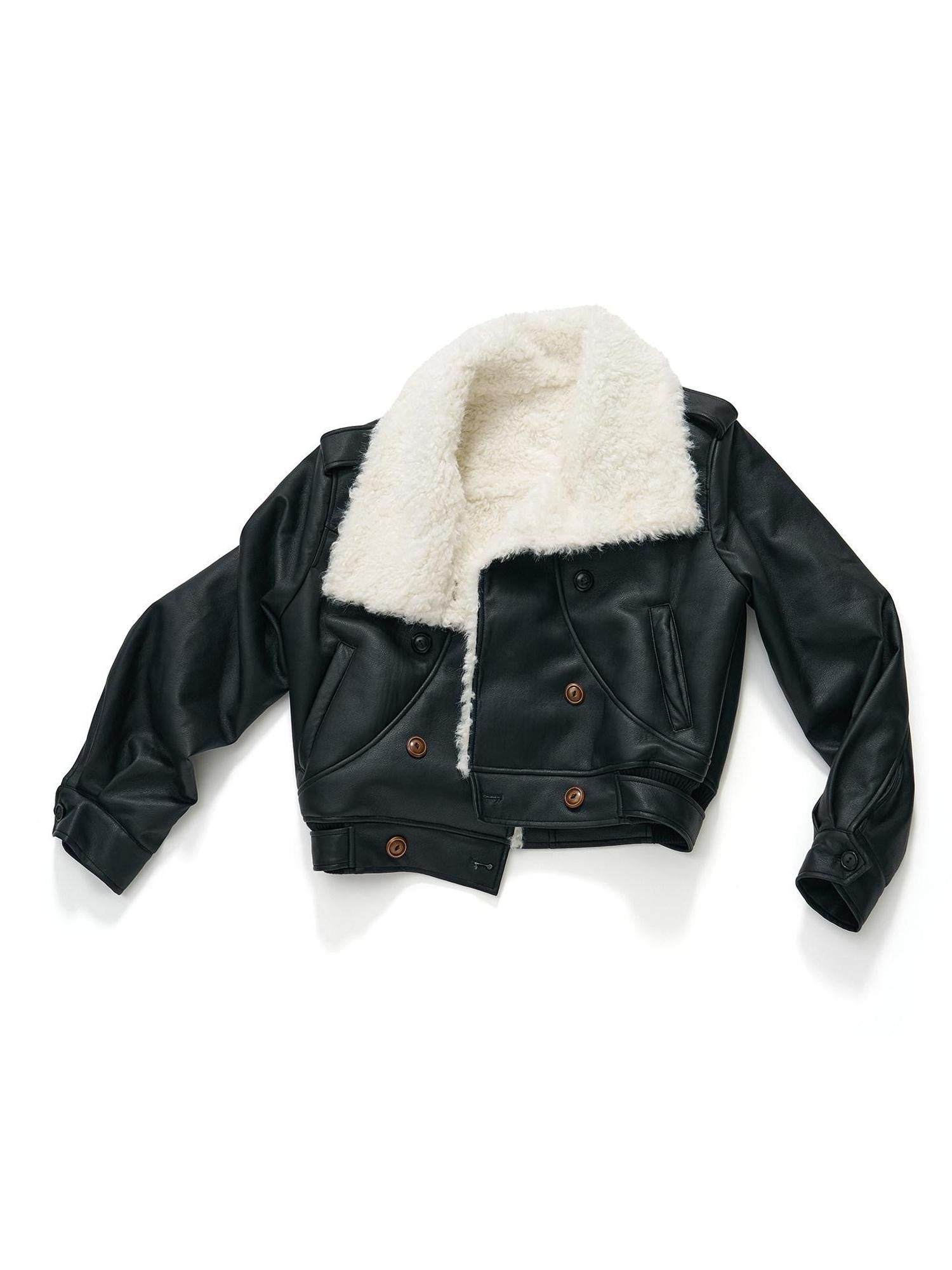 7Shiftin Black Double Breasted Lapel Short Women&