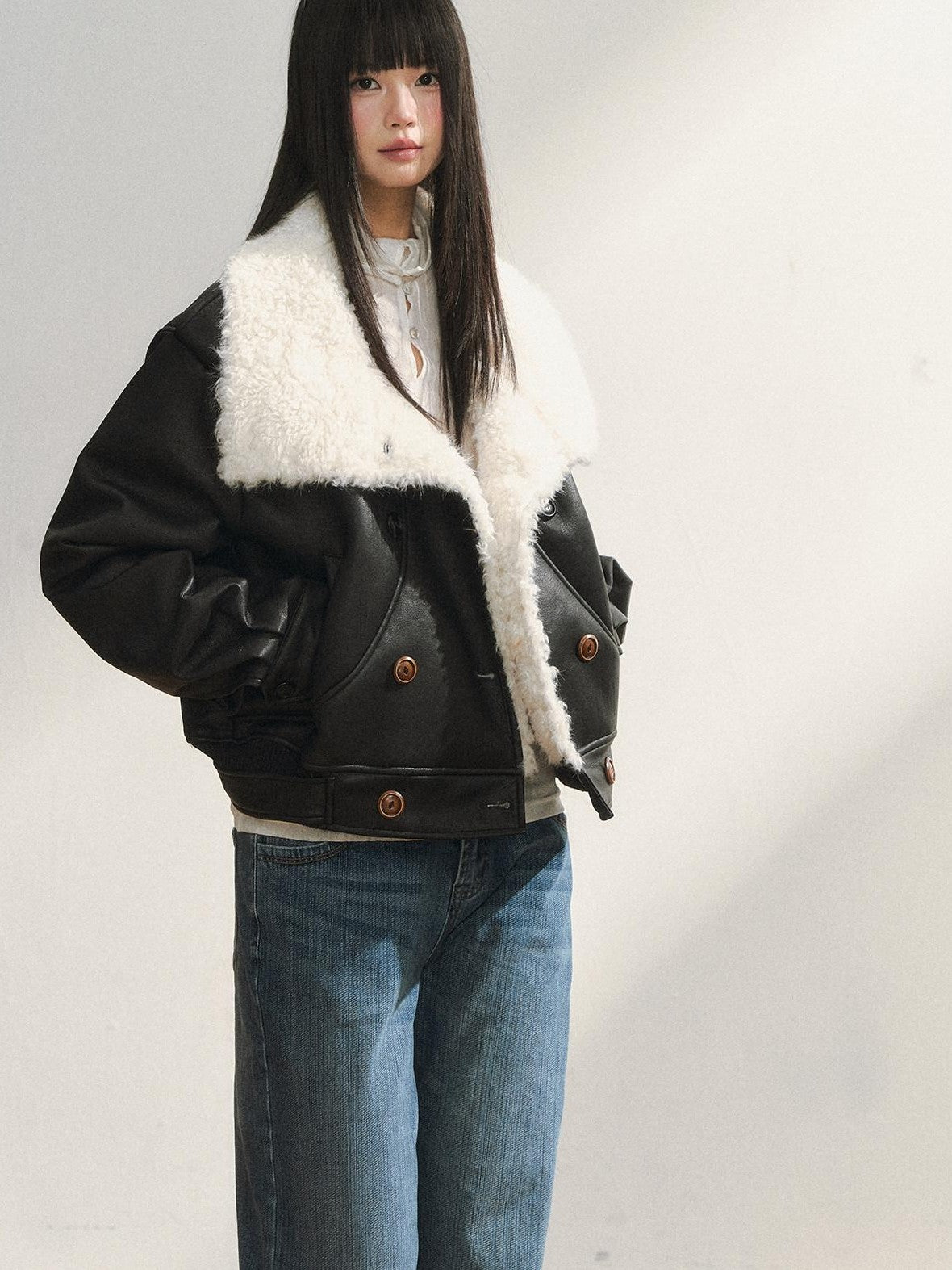 7Shiftin Black Double Breasted Lapel Short Women&