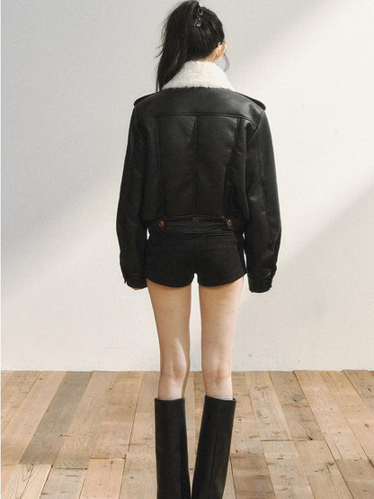7Shiftin Black Double Breasted Lapel Short Women&