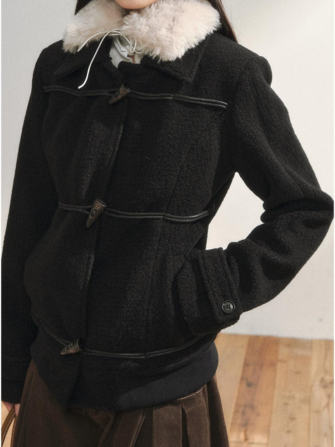 7Shiftin Black Toggle Button Slim Fit Warm Women&