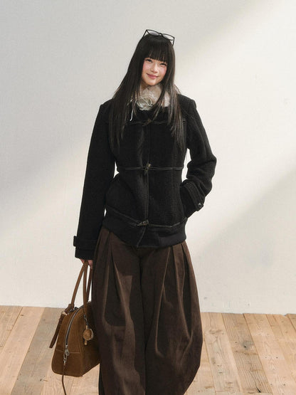 7Shiftin Black Toggle Button Slim Fit Warm Women&