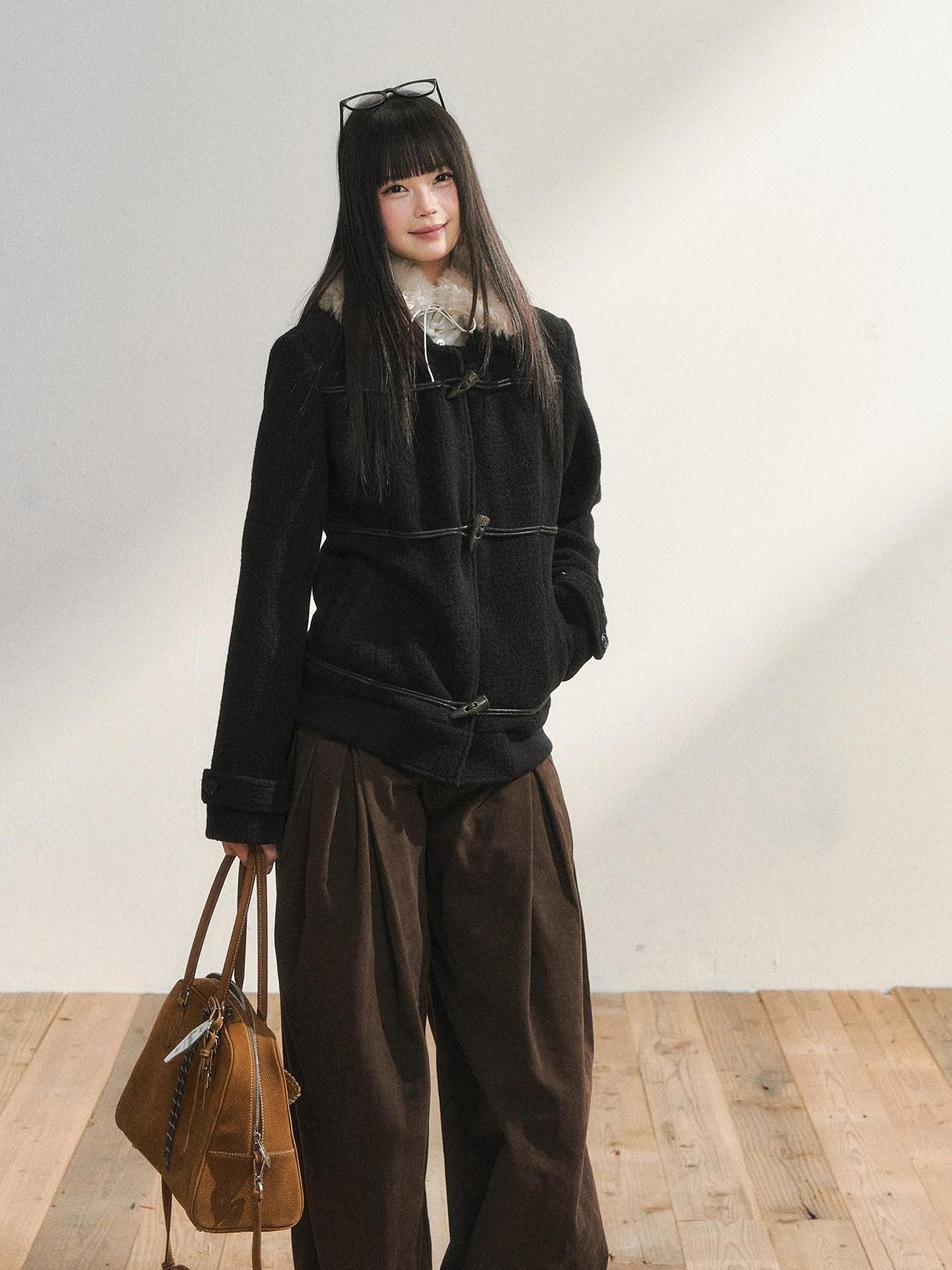 7Shiftin Black Toggle Button Slim Fit Warm Women&