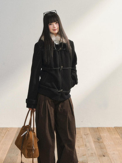 7Shiftin Black Toggle Button Slim Fit Warm Women&