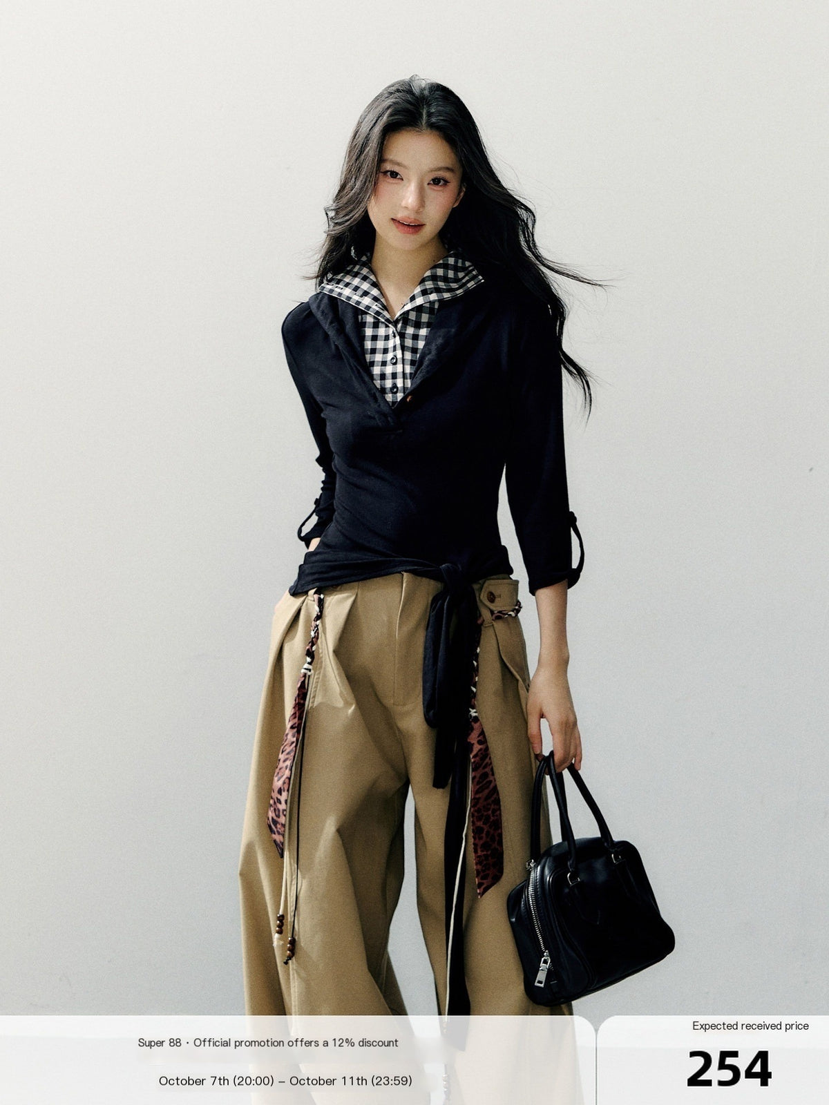 7Shiftin_Black_White_Plaid_Faux_Two_Piece_Long_Sleeve_Viscose_Women&
