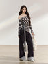 7Shiftin Black White Striped Asymmetric Tie Shoulder Women&