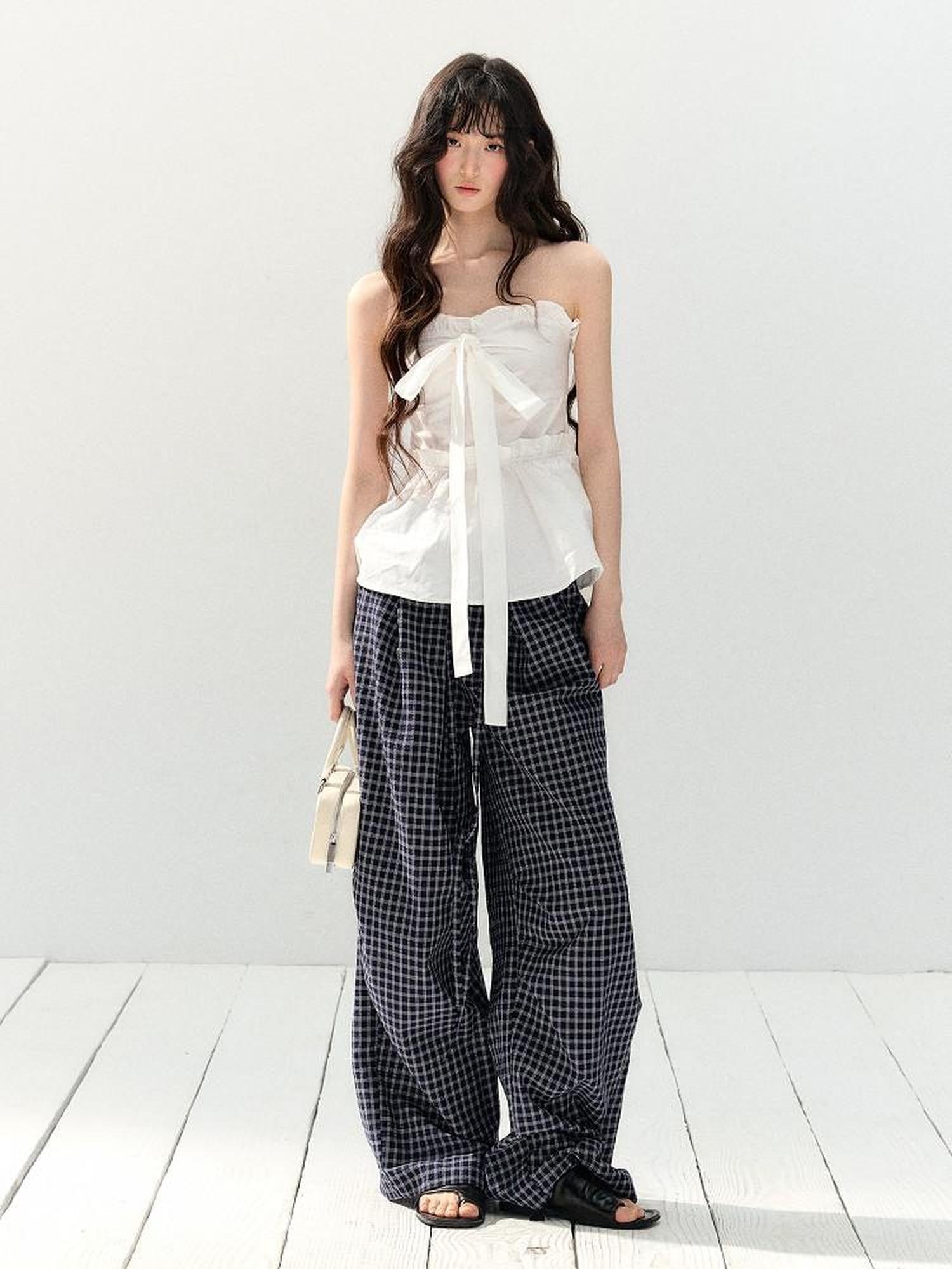 7Shiftin Blue Checked Pocket Relaxed Natural Waist Women&