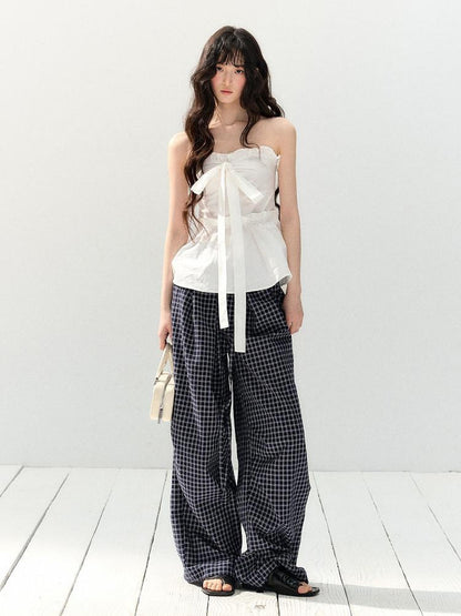 7Shiftin Blue Checked Pocket Relaxed Natural Waist Women&